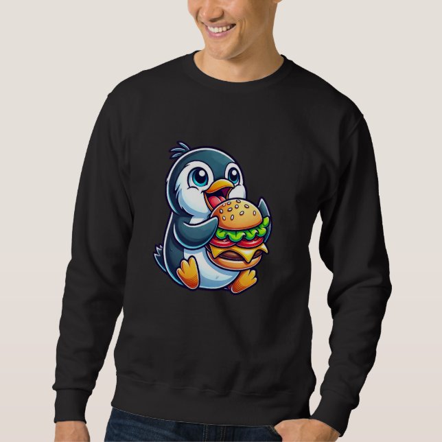 Sudadera Cute Chibi Pingüino Burger Fun Fast Food Art (Anverso)