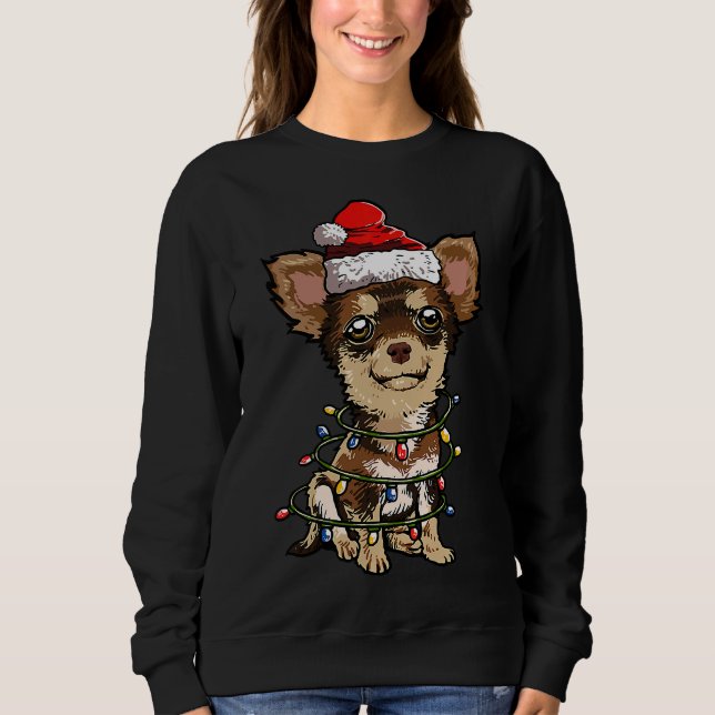 Sudadera Cute Chihuahua Santa Christmas Tree enciende Navid (Anverso)