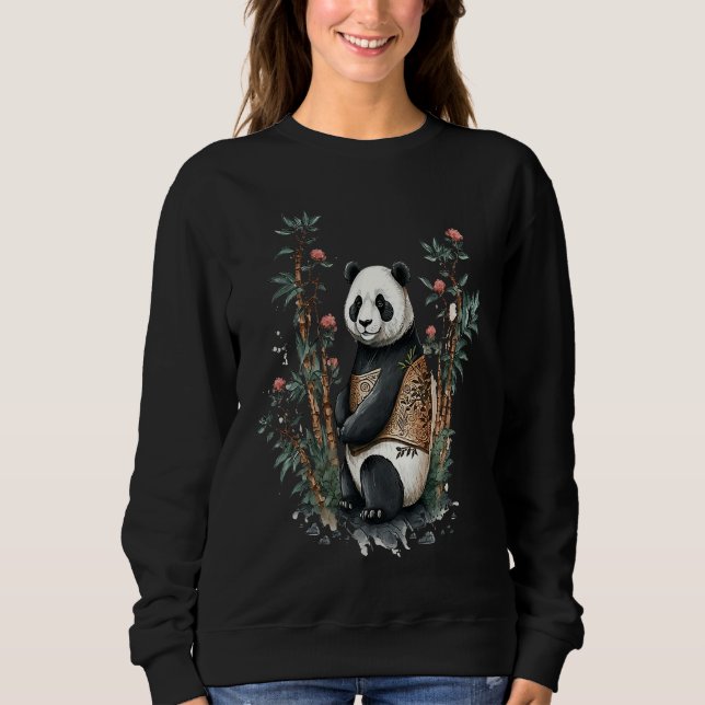 Sudadera Cute Chinese Style Panda beautiful Flowers (Anverso)