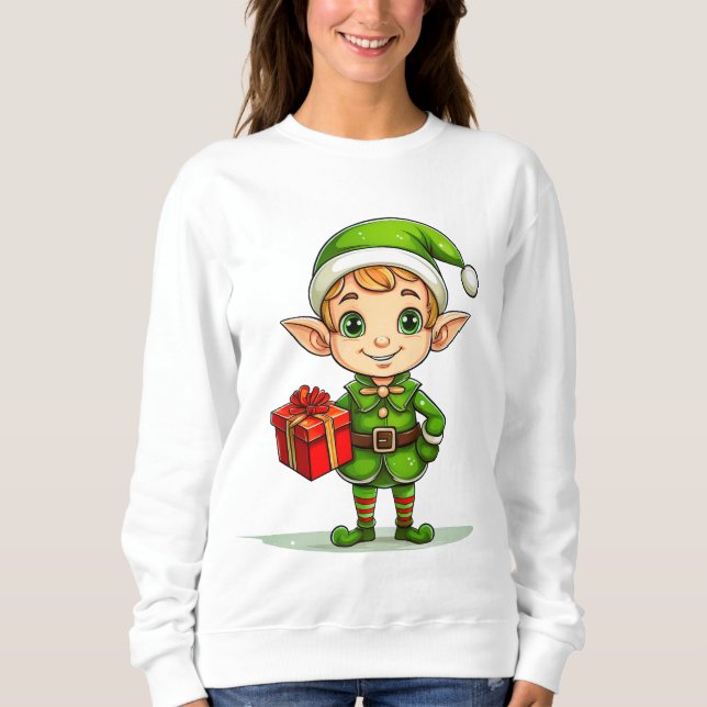 Sudadera Cute Christmas Elf with Gift – Holiday Sweatshirt  (Anverso)