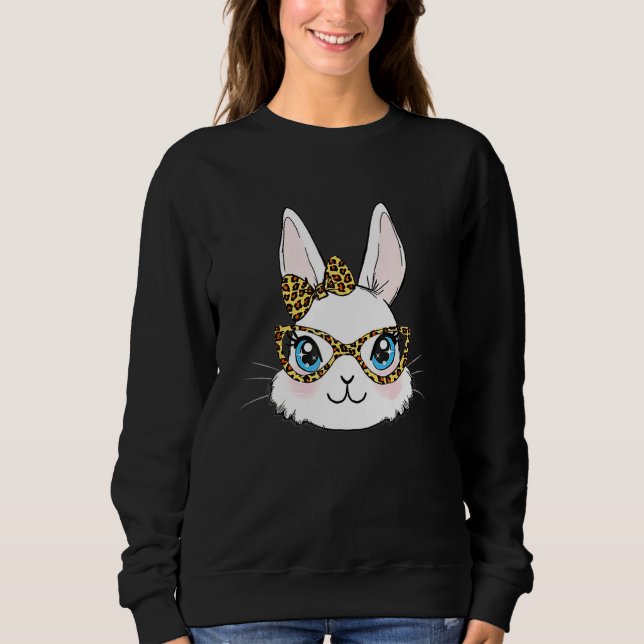 Sudadera Cute conejo Cara Leopardo Glasses Bow Happy Easter (Anverso)