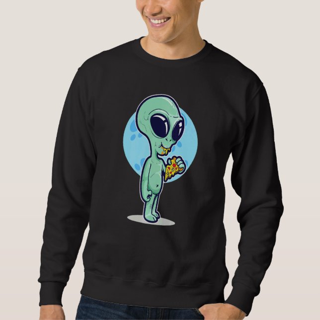 Sudadera Cute Conspiracy Theory UFO Alien Eating Pizza (Anverso)