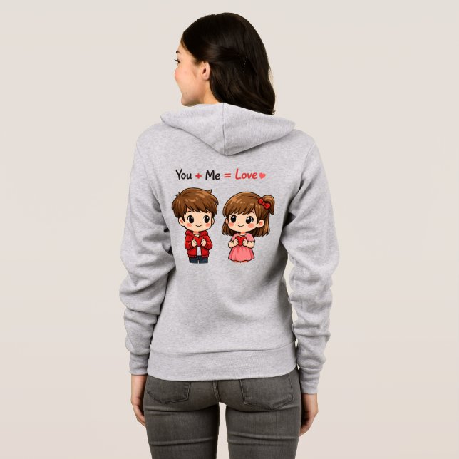 Sudadera Cute Couple Love Hoodie – You + Me = Love Romantic (Reverso completo)