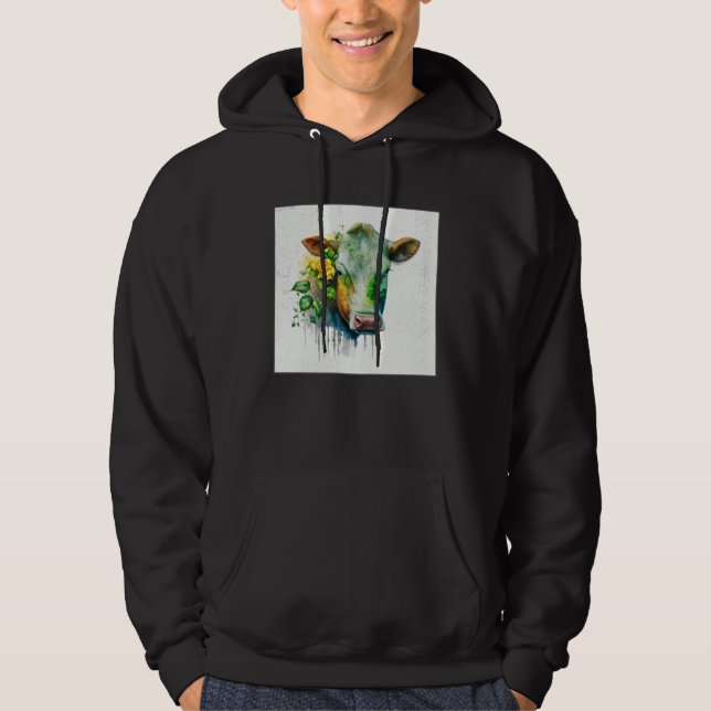 Sudadera Cute Cow Illustration Flowers Laefy Green Women Me (Anverso)