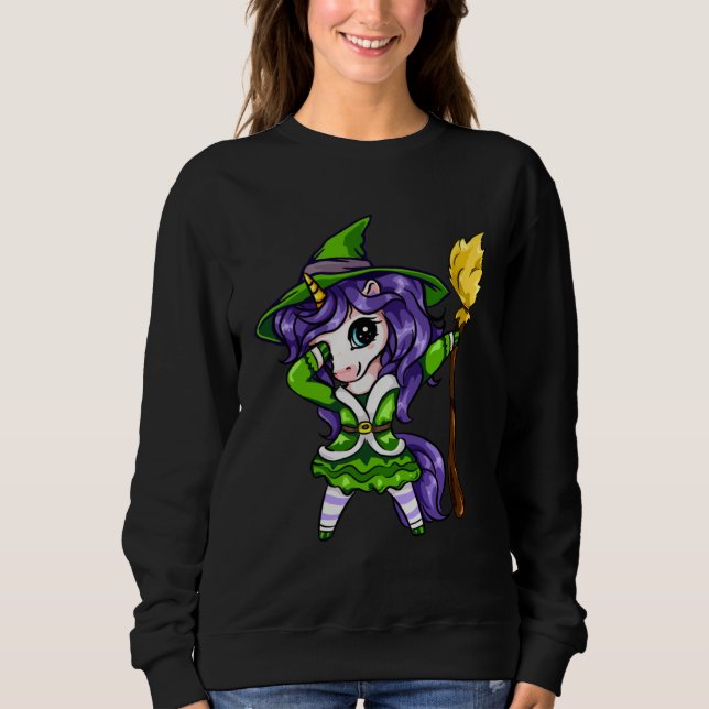 Sudadera Cute Dabbing Unicorn Girl Witch With Broom Hallowe (Anverso)