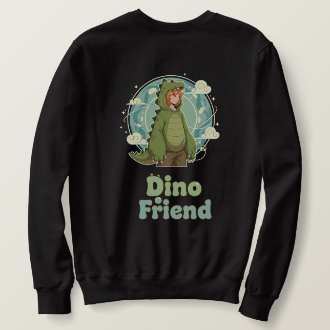 Sudadera Cute Dino Friend Anime Boy - Green Dinosaur (Reverso del diseño)