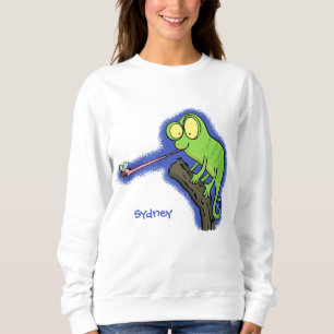 Sudadera Cute divertido lagarto camaleón verde feliz dibujo