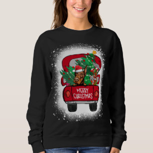 Sudadera Cute Doberman Camión Rojo Feliz Navidad Bleached