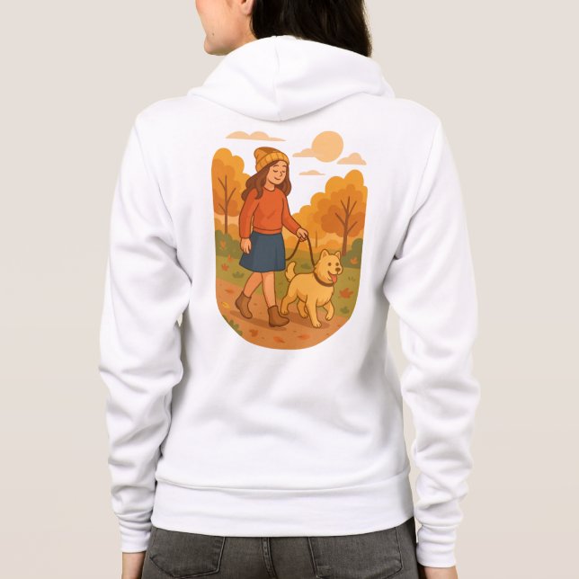 Sudadera Cute Dog Mom Walking Pup in Cozy Forest  (Reverso)
