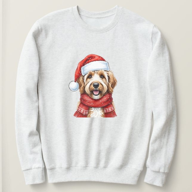 Sudadera Cute Doodle Dog Christmas Santa Hat & Scarf (Anverso del diseño)