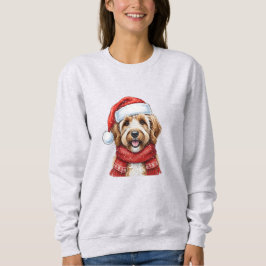 Sudadera Cute Doodle Dog Christmas Santa Hat & Scarf