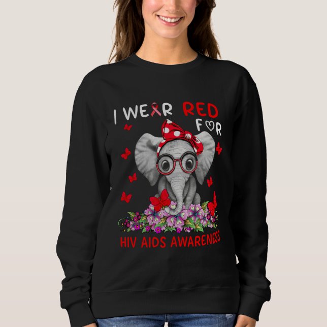 Sudadera Cute Elephant Wear Red Ribbon For HIV AIDS Awarene (Anverso)