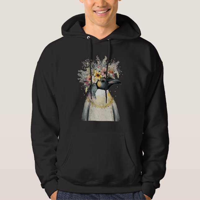 Sudadera Cute Emperor Penguin Seabird Flower Crown Floral B (Anverso)