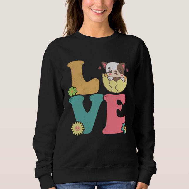 Sudadera Cute English Bull Dog Easter Egg Peace Sign Love 6 (Anverso)