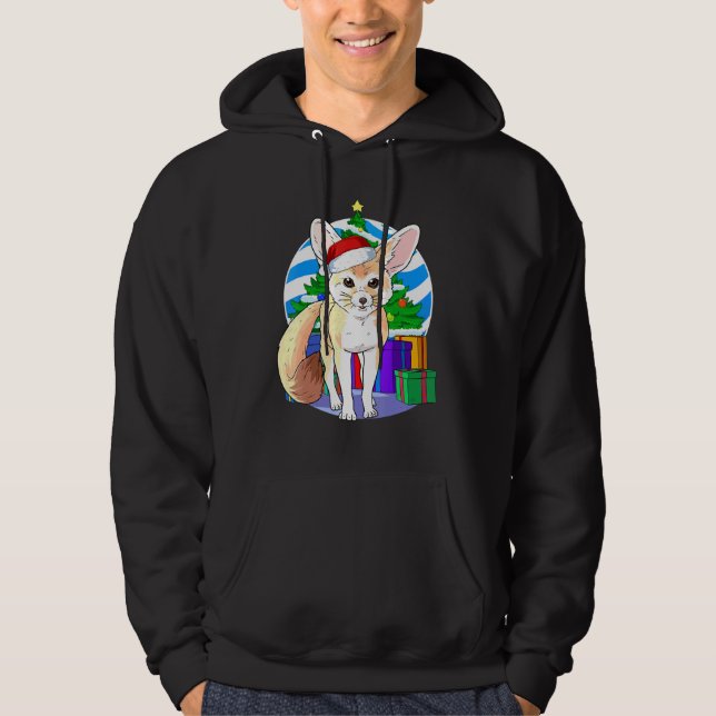 Sudadera Cute Fennec Fox Santa Hat Decoración de árbol de N (Anverso)