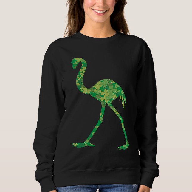 Sudadera Cute Flamingo Shamrocks Irish St Patricks Day Anim (Anverso)