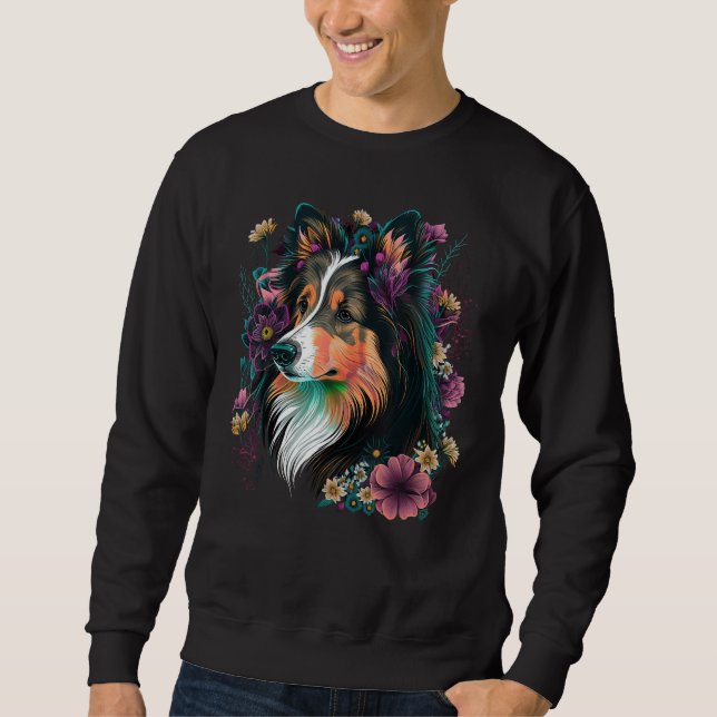 Sudadera Cute Flower Sheltie summer Floral Shetland Sheepdo (Anverso)