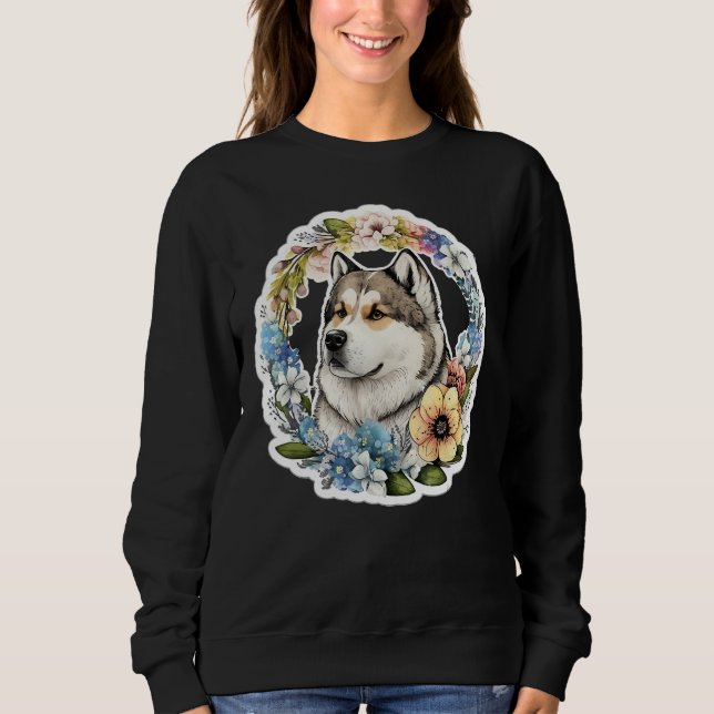 Sudadera Cute Flower summer Floral Alaskan Malamute 1 (Anverso)