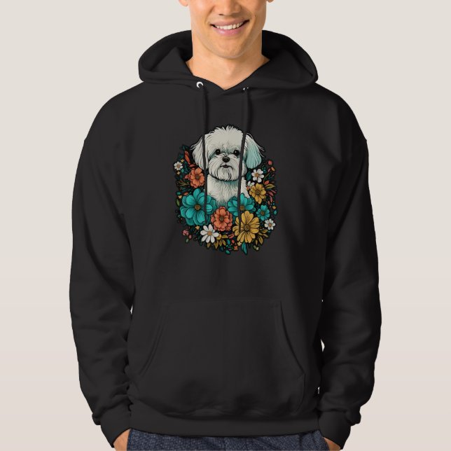 Sudadera Cute Flower summer Floral Maltese dog (Anverso)