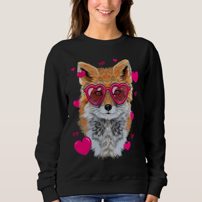 Sudadera Cute Fox   For Girls Heart Glasses Fox Valentine (Anverso)