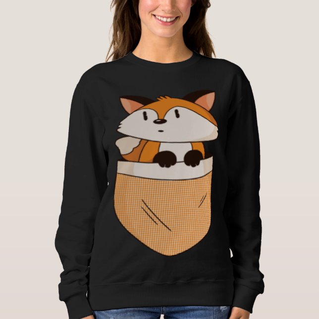 Sudadera Cute Fox in Pocket Minimalistic Graphic  Girls Wom (Anverso)