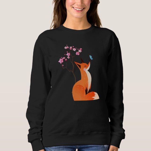 Sudadera Cute Fox Shirt Japanese Cherry Flower And Butterfl (Anverso)