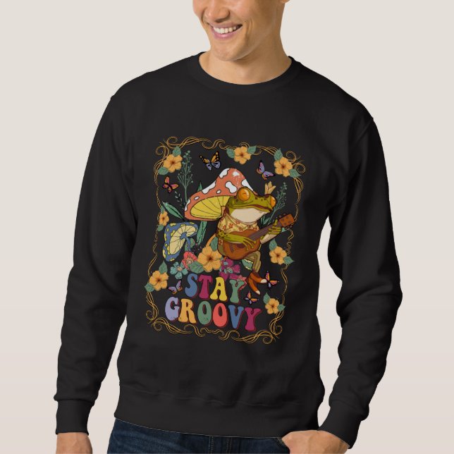 Sudadera Cute Frog Playing Banjo on Mushroom Hippie Stay Gr (Anverso)