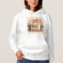 Cute Funny Cozy Barista Cat Hoodie Camiseta