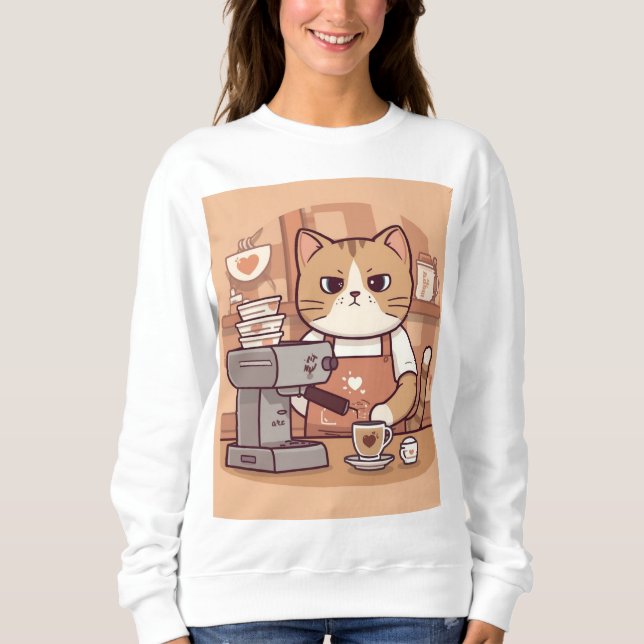 Sudadera Cute Funny Cozy Barista Cat Sweatshirt (Anverso)