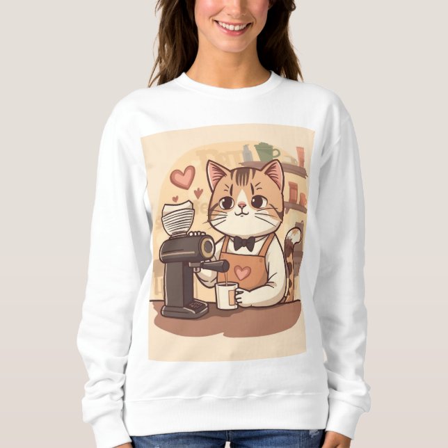 Sudadera Cute Funny Cozy Barista Cat Sweatshirt (Anverso)