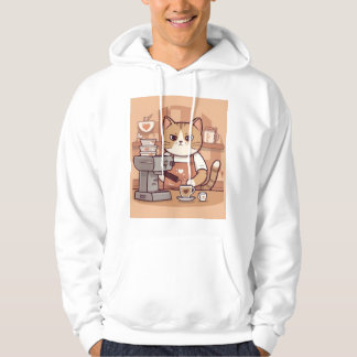 Sudadera Cute Funny Cozy Cartoon Barista Cat Hoodie T-shirt