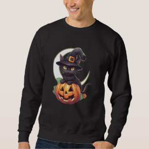 Sudadera Cute gato negro Jack O'Lantern Pumpkin Moon Hallow
