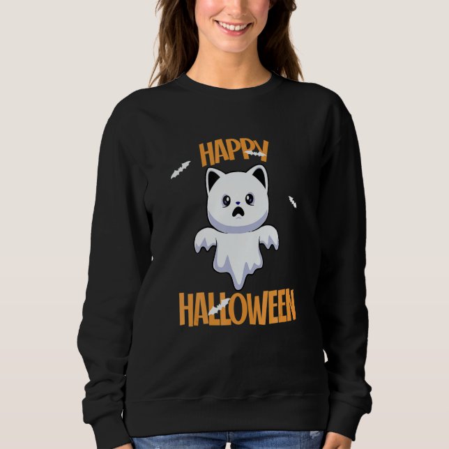 Sudadera Cute Ghost Cat Halloween Cat  Spooky Season (Anverso)