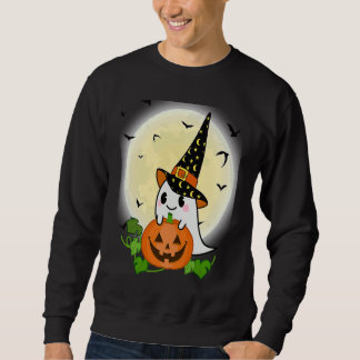 Sudadera Cute Ghost Witch With Pumpkin and Full Moon Hallow
