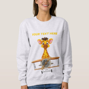 Sudadera Cute Giraffe Piloto Dibujo Avión Nombre Personaliz