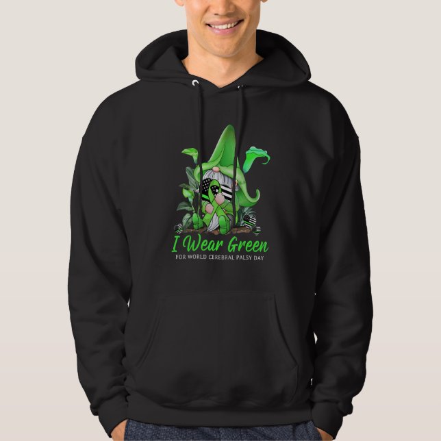 Sudadera Cute Gnome Holding Green Ribbon World Cerebral Pal (Anverso)