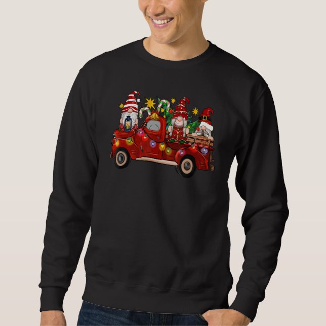 Sudadera Cute Gnome Red Truck Christmas Tree Lights Ugly Sa (Anverso)