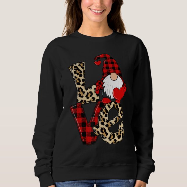 Sudadera Cute Gnomes Valentines Love Leopard Plaid Couple M (Anverso)