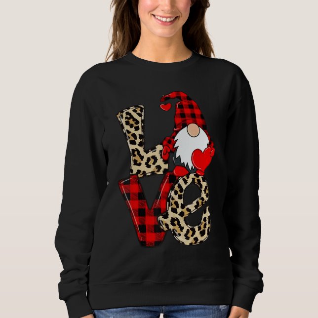 Sudadera Cute Gnomes Valentines Love Leopard Plaid Couple M (Anverso)
