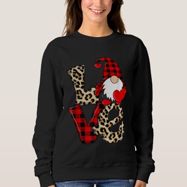 Sudadera Cute Gnomes Valentines Love Leopard Plaid Couple M (Anverso)