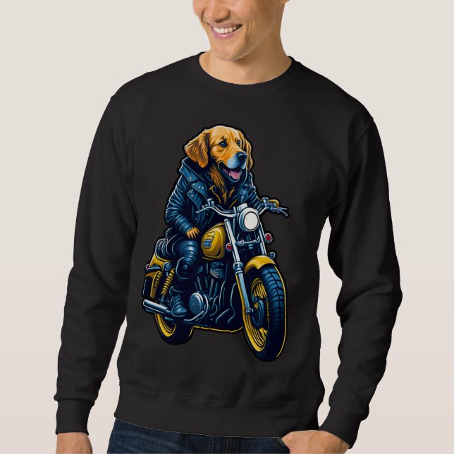Sudadera Cute golden retriever drives motorcycle at Christm (Anverso)