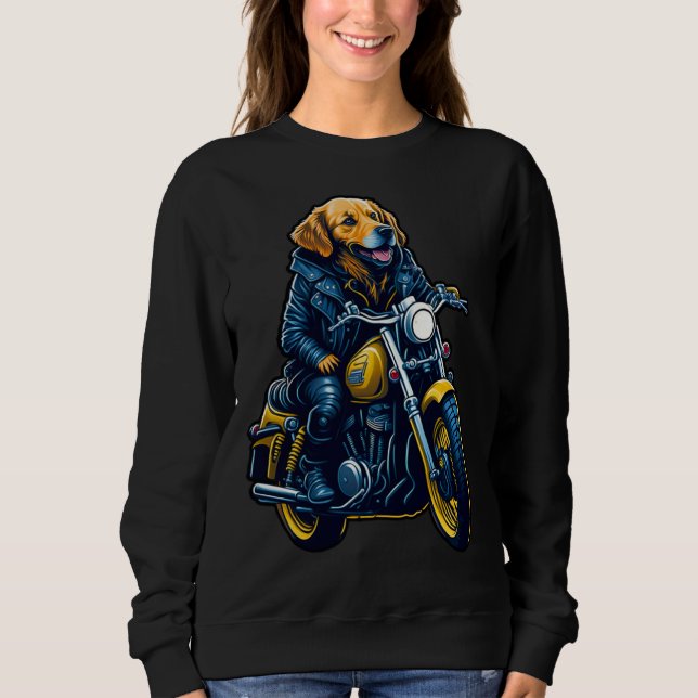 Sudadera Cute golden retriever drives motorcycle at Christm (Anverso)