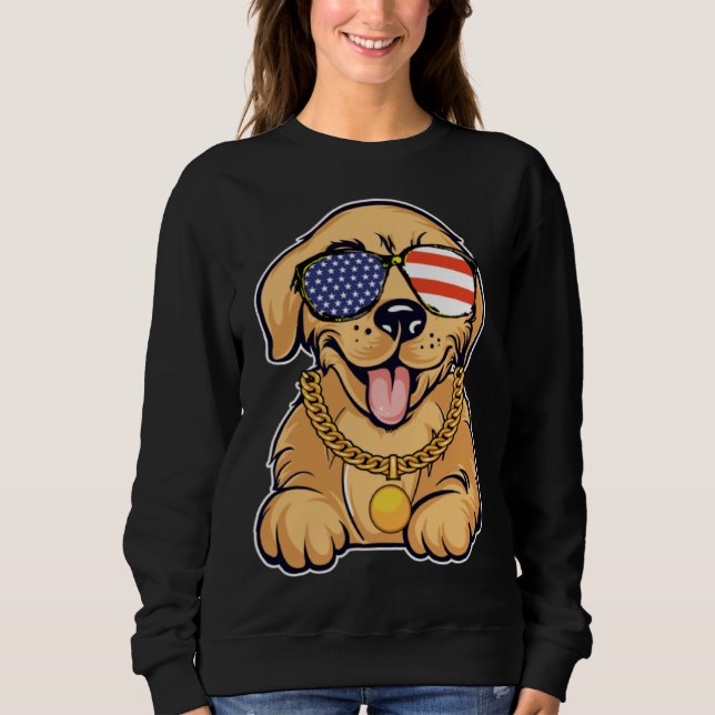 Sudadera Cute Golden Retriever With USA Sunglasses Patrioti (Anverso)