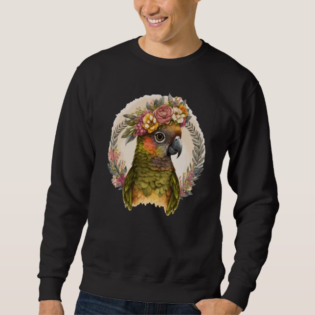 Sudadera Cute Green Cheek Conure Parrot Bird Flower Crown P (Anverso)