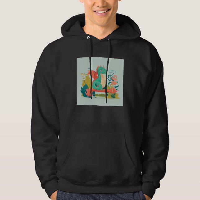 Sudadera Cute Green Dragon sitting on bench in a garden for (Anverso)