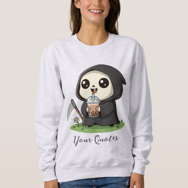 Sudadera Cute Grim Reaper Drinking Boba Tea (Anverso)