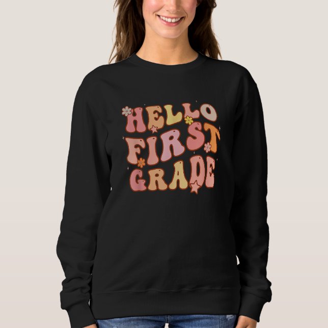 Sudadera Cute Groovy Hello 1st Grade First Day Of School Ba (Anverso)