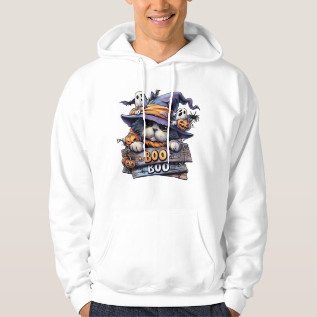 Sudadera Cute Halloween Cat Sticker � Sombrero de Bruja, Ca (Anverso)