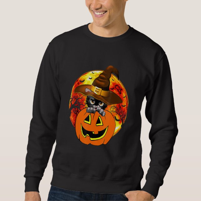 Sudadera Cute Halloween Cat Witch Hat Pumpkin Scary Pet Moo (Anverso)