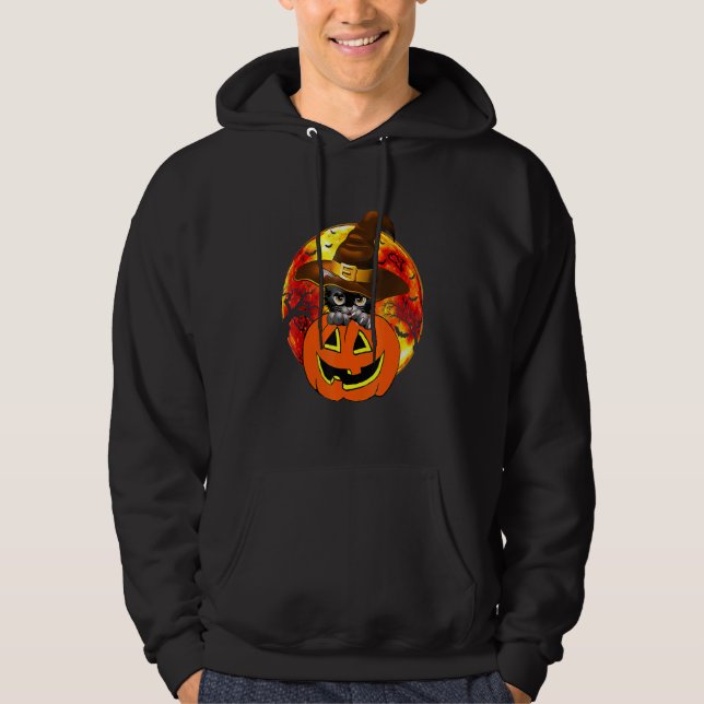 Sudadera Cute Halloween Cat Witch Hat Pumpkin Scary Pet Moo (Anverso)